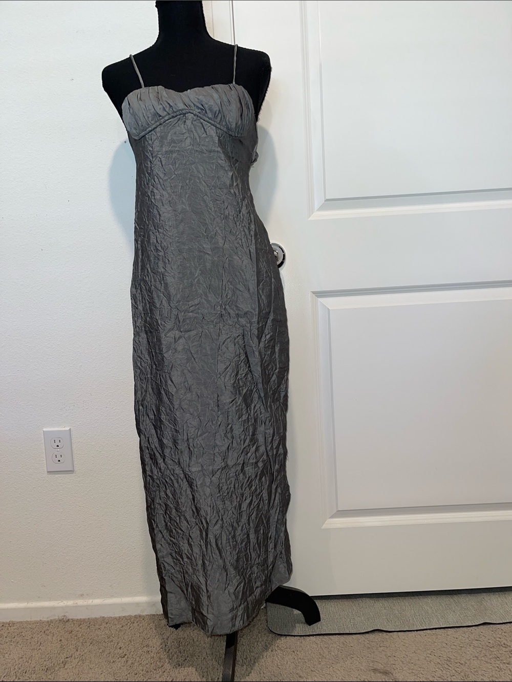 Elegant Charcoal Gray Slip Dress with Spaghetti Straps